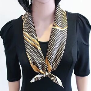 Printed Square Scarf with Windmill Chain, Simple and Thin, Silky Scarf